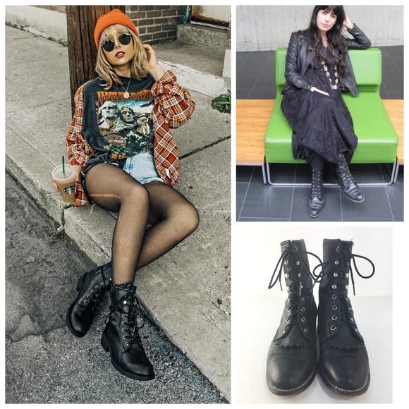 Laredo Shoes - Vtg Laredo - Black Leather Kiltie Roper Boots